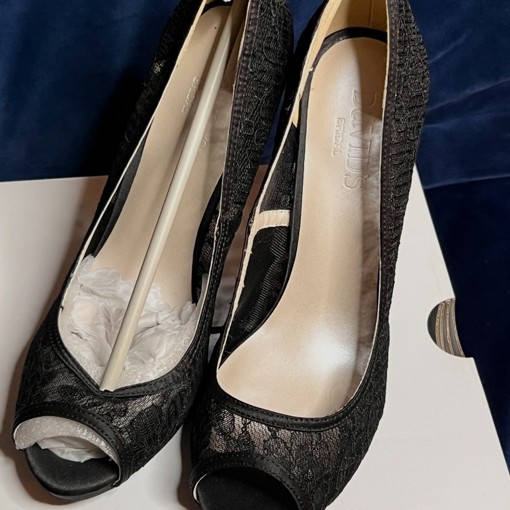 David’s Bridal Elegant Black Lace Peep-Toe Heels